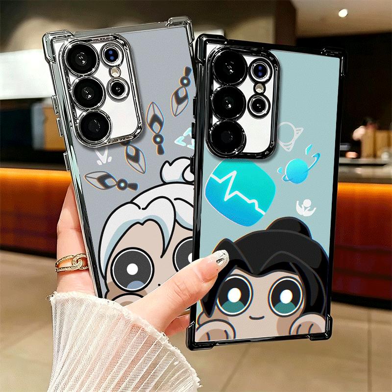 V-Valorant Cute Catoon Plating Phone Case For Samsung Galaxy S24 S25 FE S26 Edge S23 Ultra S22 S21 Plus S20 Anti-Fall Airabag Co