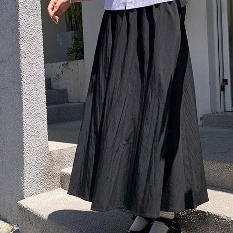 Damen Weißer High-Waist Slim-Fit Midi/Maxi Rock im Französischen Stil - Herbst Elastischer Bund Schirm-Silhouette für Eleganten Look