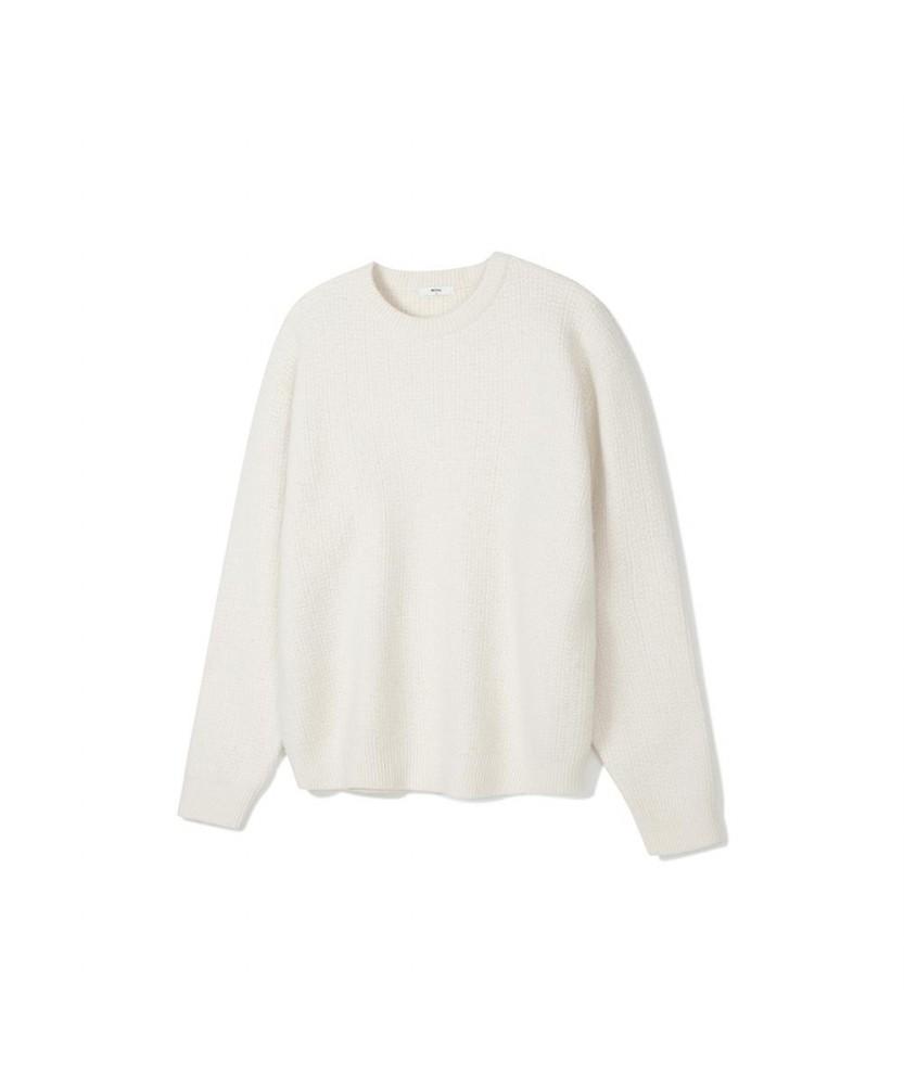 NOTIG Stripe Pattern Round Knit White_Okw3Swrl105A1