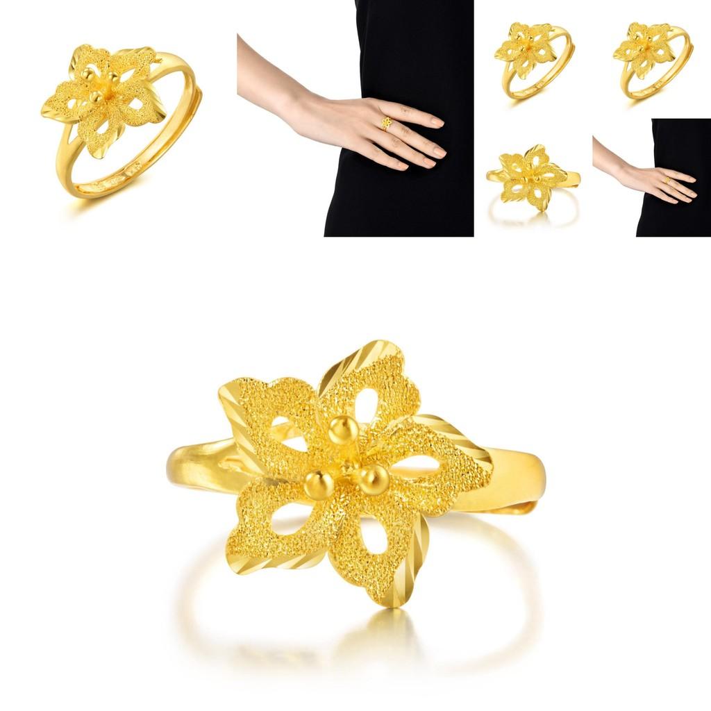 Graceful Women's Brass Gold Plated Flower Ring Adjustable Bougainvillea Style Chic Jewelry
