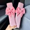 2Pcs Solid Color Bow Ice Silk Shoulder Pads Car Seat Belt Protective Cover Car Anti-strangle Anti-skid Pad Shoulder Cover Car Decoration Accessories