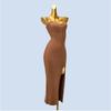 Fashion Slimming Chain Spaghetti Straps Chest Wrap Knitting Sweater Slit Slim-Fitting Hip Length Dress Spring Autumn Underwear Women