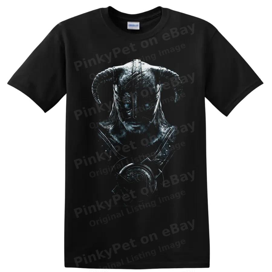 The Elder Scrolls Dragonborn Warrior T Shirt Nordic Helmet Fantasy Game Tee Art