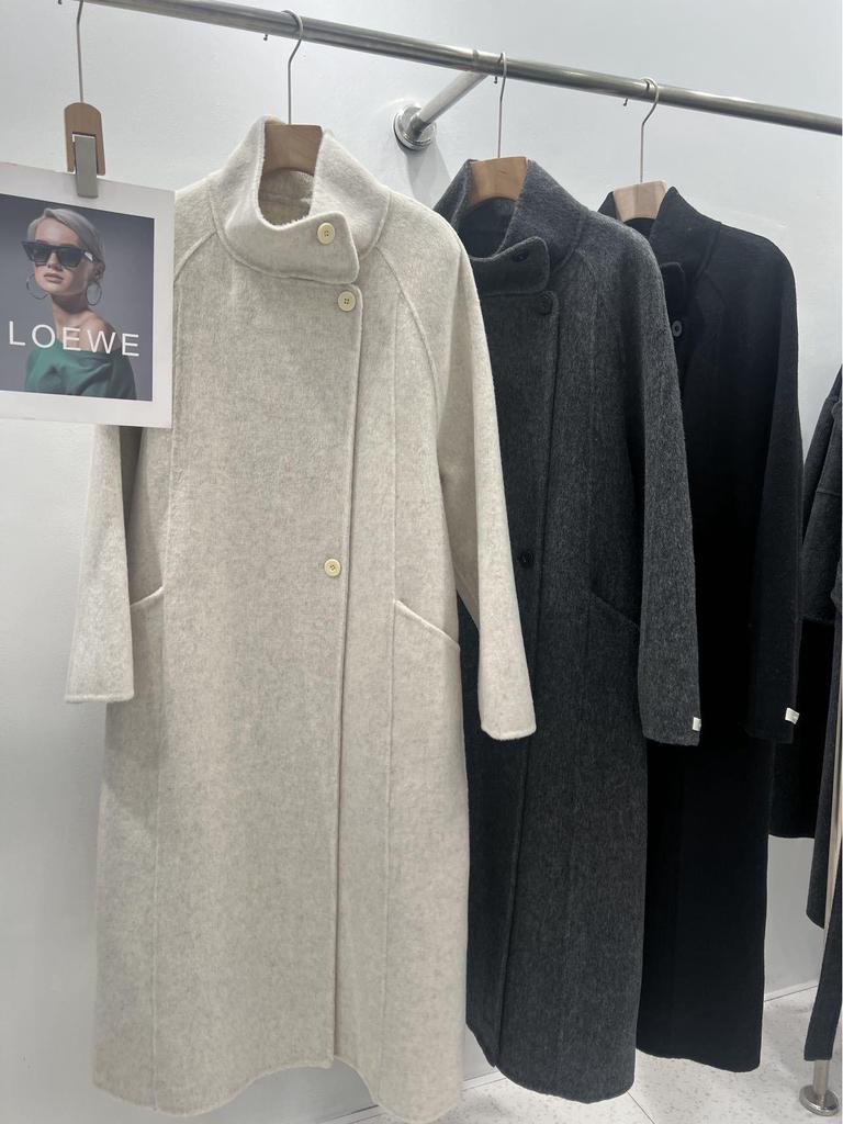 Hepburn-Style Stand-Up Collar Double-Faced Wool Coat for Women - Extra-Long, High-End, Tie-Up Design for Autumn and Winter 2025