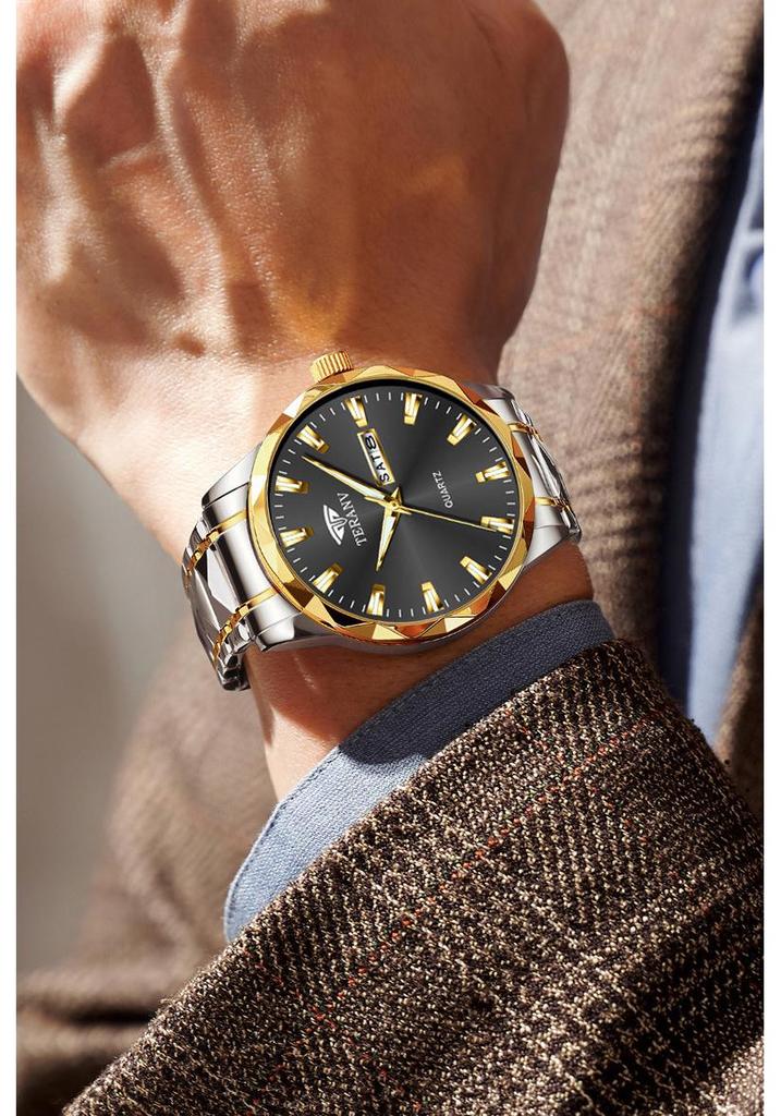 Men's Luminous Double Calendar Quartz Watch with Steel Strap – Hot-Selling