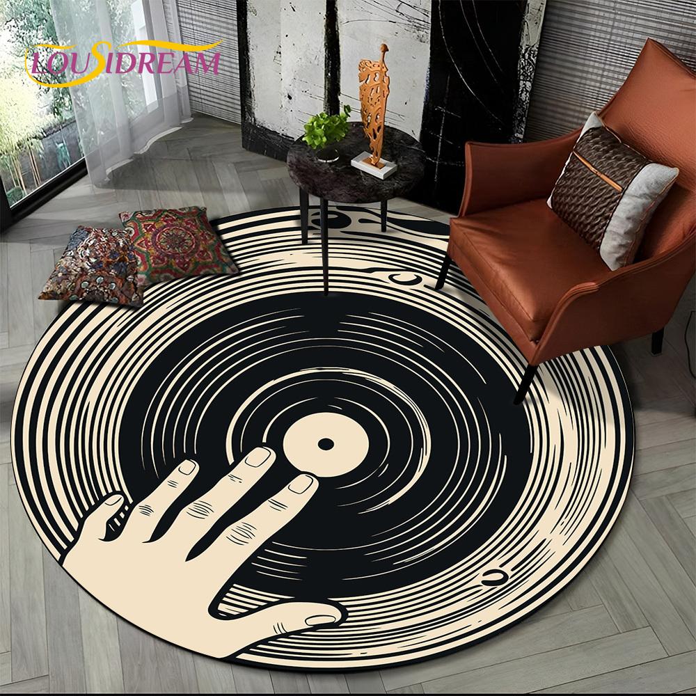 3D Vinyl Record Music DJ Screen Tape HD Round Area Rug,Carpet Rug for Living Room Bedroom Sofa Playroom Decor,Non-slip Floor Mat