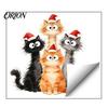 Santa Hat Cartoon Window Stickers Christmas Cling, Cats Sticker with Hat, Removable Creative Party Supplies PVC Static Glass Decal for Holiday Bedroom