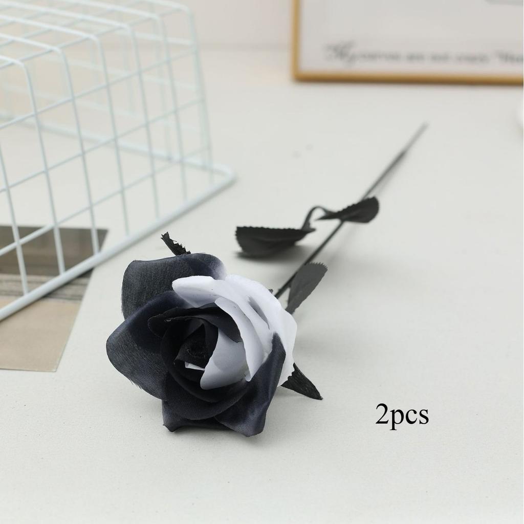 2-5PCS Simulation Black Single Rose Bouquet Dark Gothic Decoration Black Party Easter Halloween