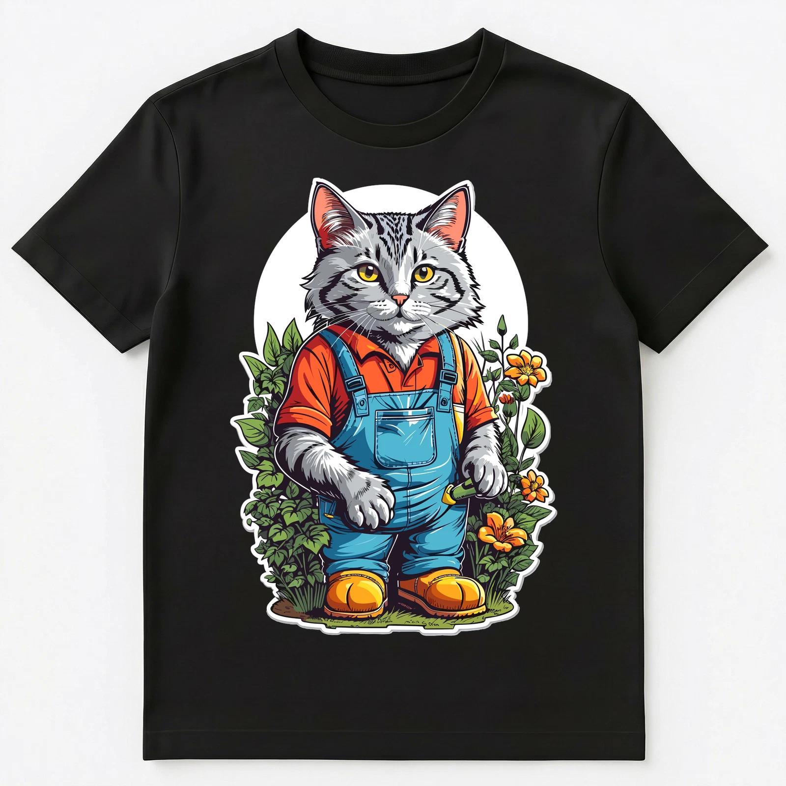 Gardener Cat Surrounded By Flowers Graphic Unisex T-Shirt XL