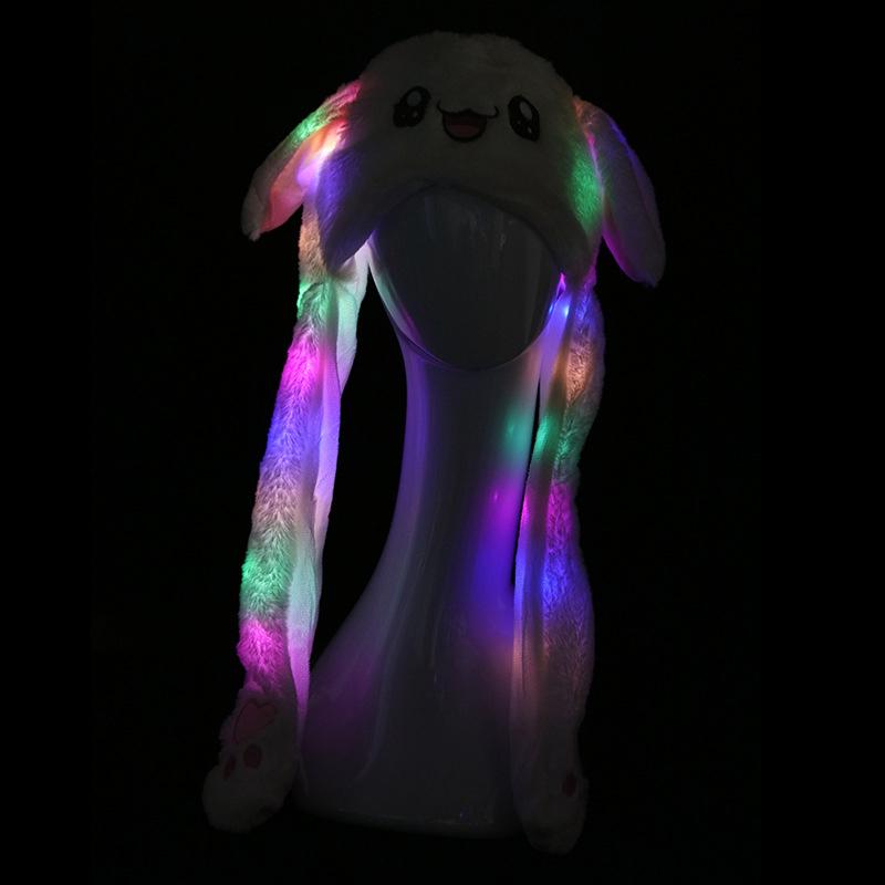 Women'S Movable Bunny Ears Hats With Lights Girls Winter Plush Warm Rabbit Hat