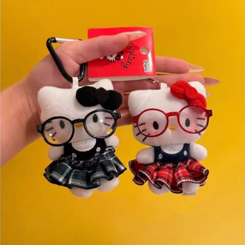 Summer Cat Plush Keychain Cartoon Kt Cat Stuffed Doll Keyring Lovely Bag Pendant Bag Hanging Decoration Gift