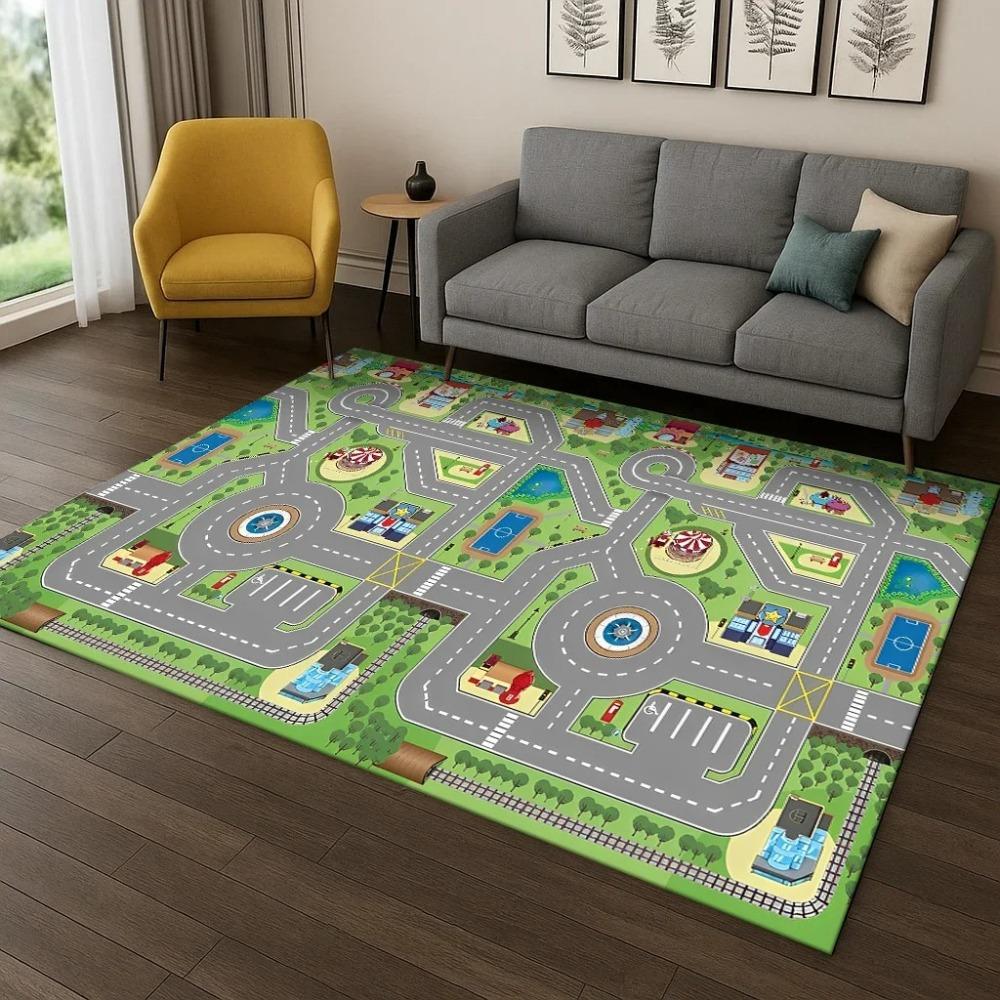 Highway Simulated City Traffic Carpet Rug for Bedroom Living Room Sofa Doormat Decor Child Playma Game Room Non-slip Floor Mat