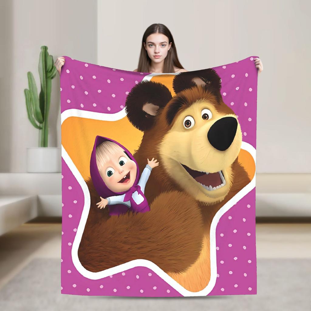 Warm BlanketKids Camping M-Mashas and B-Bears Throw Blanket Flannel Bedspread For Bedroom Graphic Sofa Bed Cover
