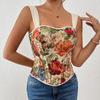 Retro Print French Fishbone European Slimming Outerwear Inner Layer Camisole Top
