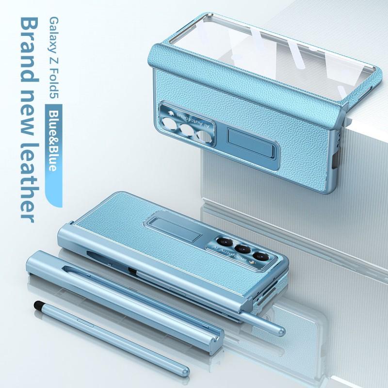 Magnetic Snap-on Case Galaxy Z Fold5 With Leather Texture Full Coverage Shockproof Kickstand Stylus Slot