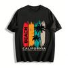 California Malibu Beach Coconut Tree Print Casual T-Shirt Pure Cotton T-shirt