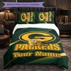 Green Bay Packers Customized Name Text Bedding Set, 1 Duvet Cover & 2 Pillowcases Personalized Bedroom Gift