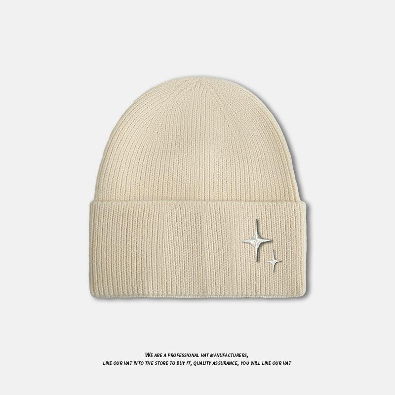 Autumn and Winter Hat Women's Rivet Star Versatile Large Head Circumference Warm Ear Protection Woolen Hat Thickened Face Small Knitted Hat