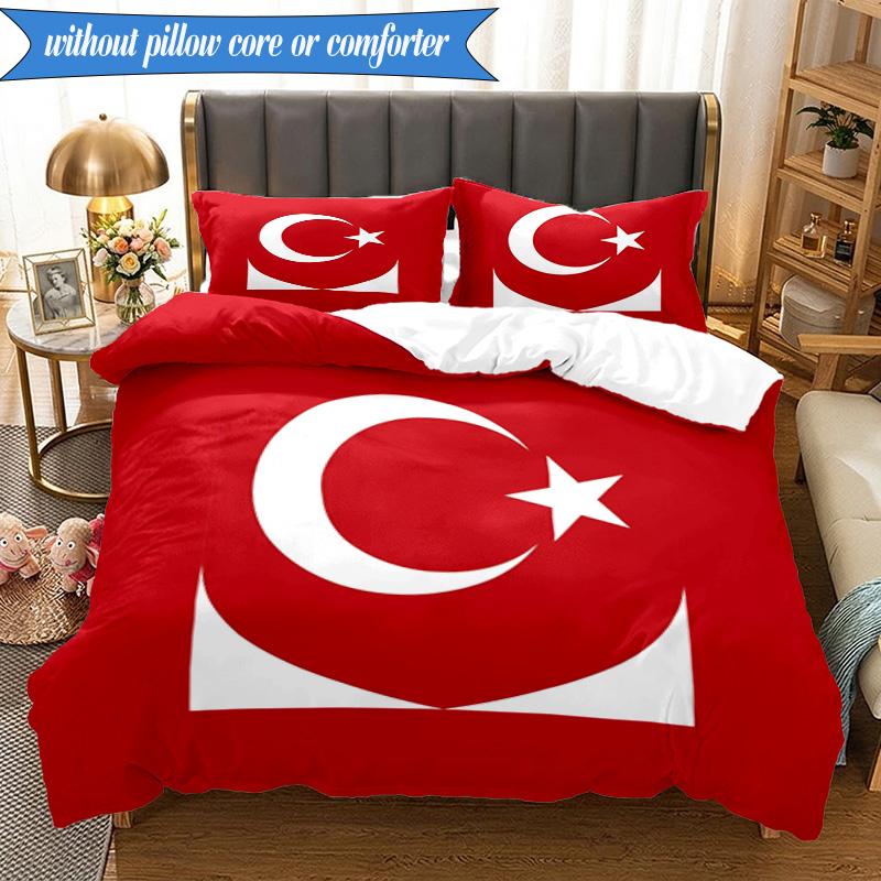 3PCS Turkish Football Emblem Bedding Set 2D Printing (Includes 1 Duvet Cover + 2 Pillowcases Coreless), Bedroom decor,Fan gift