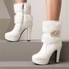 Fashion 2025 Winter Womens Fashion High Heel Boots White Black Fur Tassel Bowtie Lovely Lolita Ladies Party Wedding Shoes Size 35-43