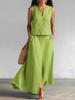 Women's Relaxed Fit Skirt Suit Sleeveless V Neck Tank Top Mid Waist Split Maxi Skirt Linen Blend Matching Two Piece Outfit