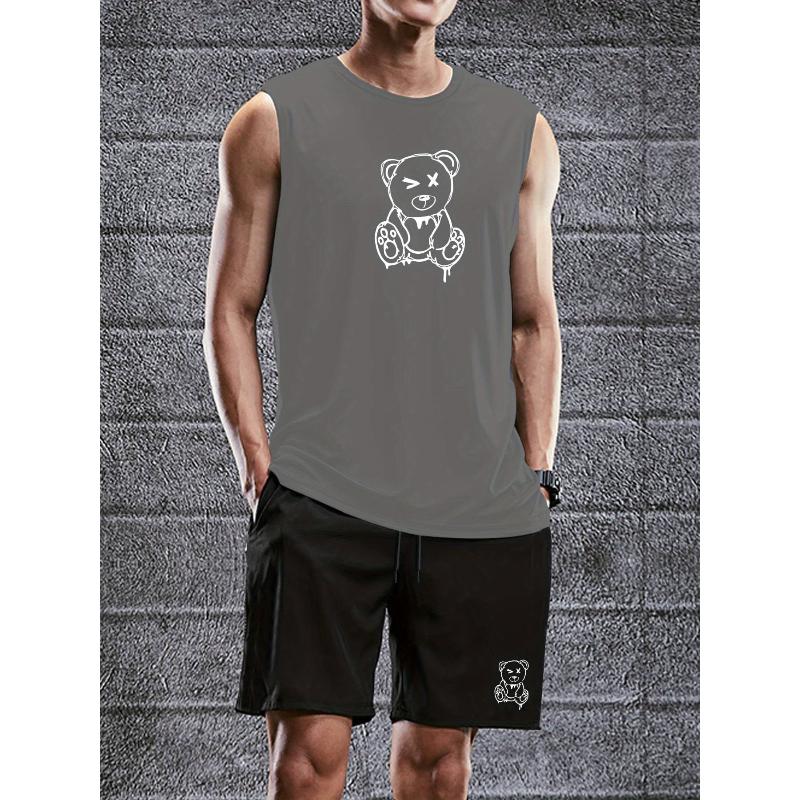 Модный Комплект из Топа с Графическим Принтом и Шорт Полиэстер Влагоотводящий Быстросохнущий Летний Наряд для Тренировок в Зале S