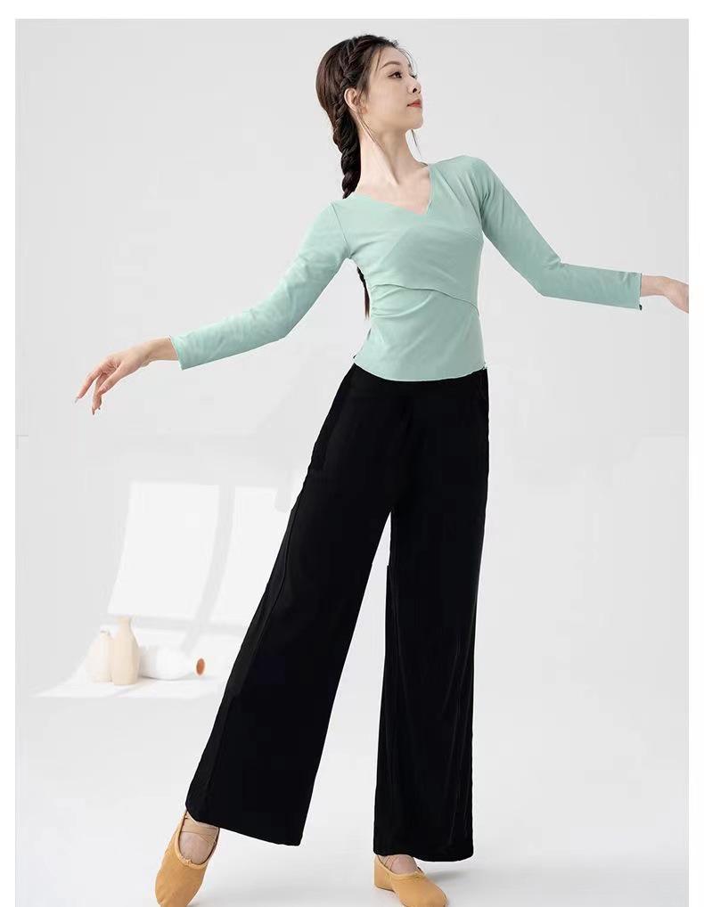 Dámský cvičební úbor pro čínský klasický tanec - Top s dlouhým rukávem, Moderní zeštíhlující design