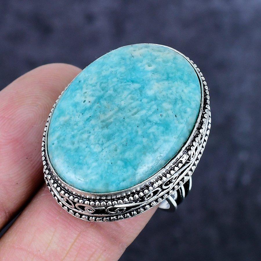 Natürlicher Amazonit Edelstein Handgefertigt 925 Sterling Silber Schmuck Ringgröße 9 ETC-14122