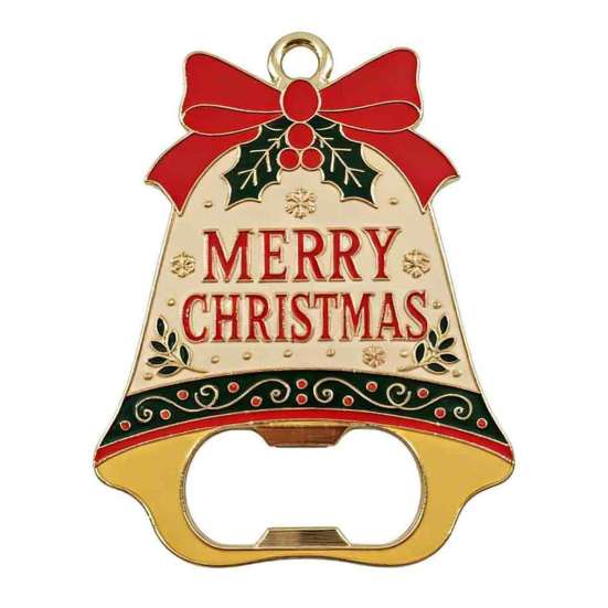 Holiday Bar Tool Accessory Christmas Bell Bottle Opener, Heavy Duty Beer Cap Remover, Magnetic Festive Kitchen Wall Decor Refrigerator Magnet,