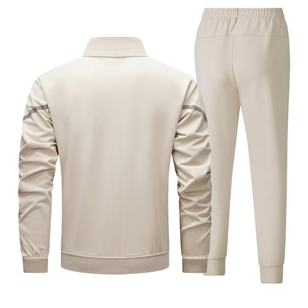 Men's Casual And Fashionable Long-sleeved Lapel Solid Color Zipper Jacket Long Pants Sportswear Set