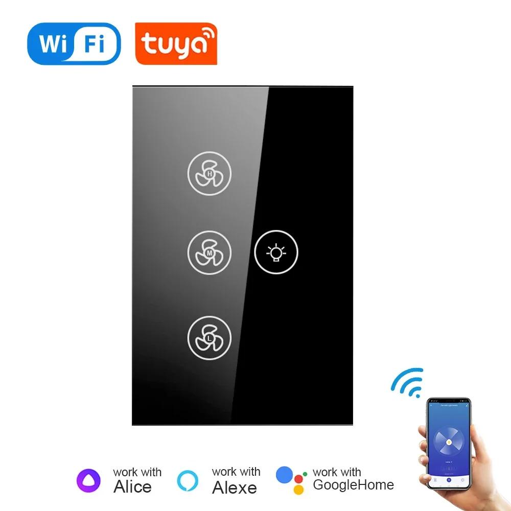 Tuya WiFi Ceiling Fan Light Smart Switch Touch Interruptor Smart Life App Remote Speed Control Works With Alexa Google Home