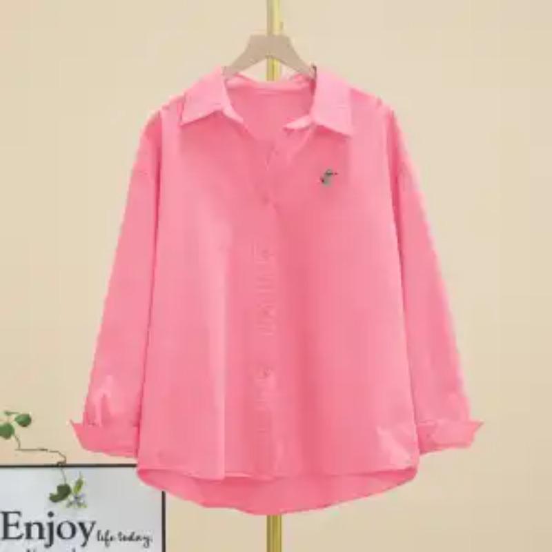 Women Spring Long Sleeve Embroidered Button Down Shirt Casual Loose Fit