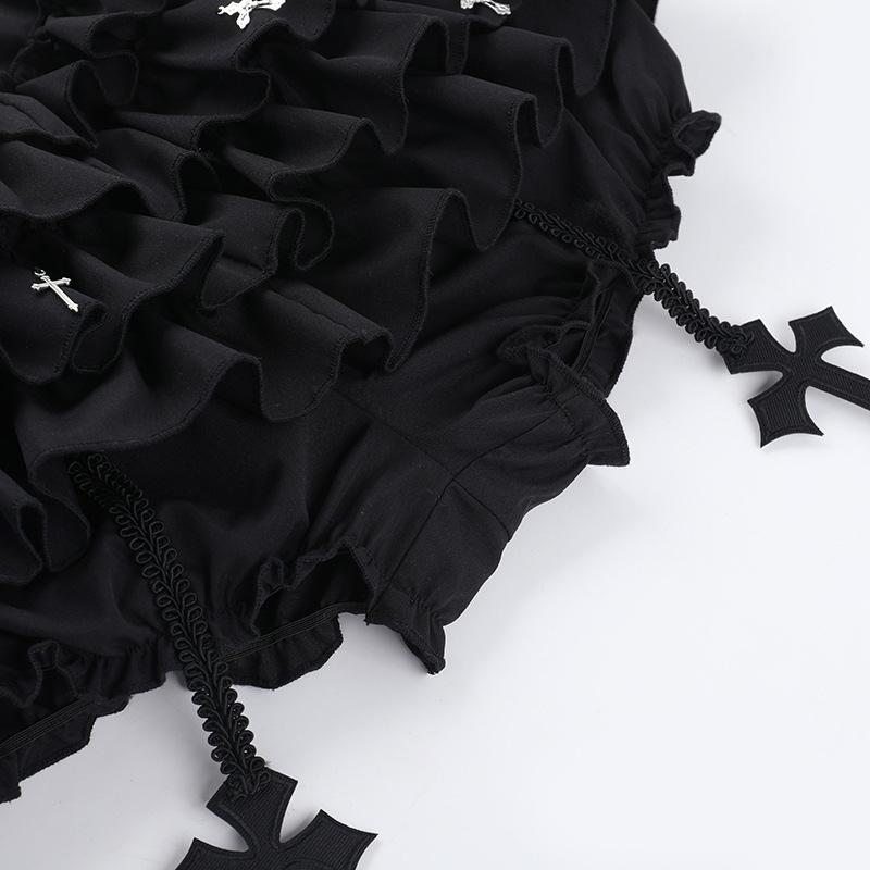 Women Harajuku Kawaii Y2K E-girl Skirts Cross Pendant Culottes Aesthetic Fairycore Short Dress Vintage Gothic Punk Cake Shorts