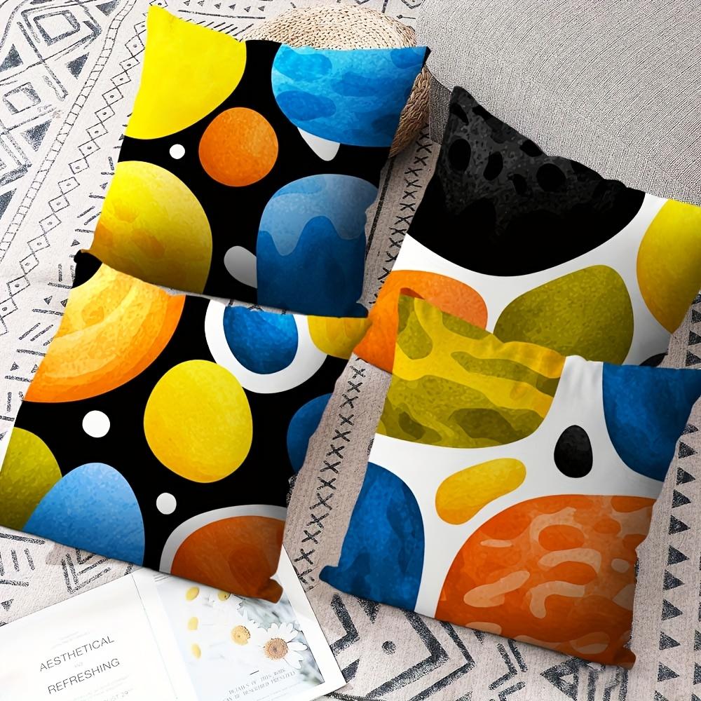 4Pcs Watercolor Planet Double-Sided Printed Throw Pillow Covers, Vibrant Space Planet Print Cushion Cases Bold Modern Home Decor