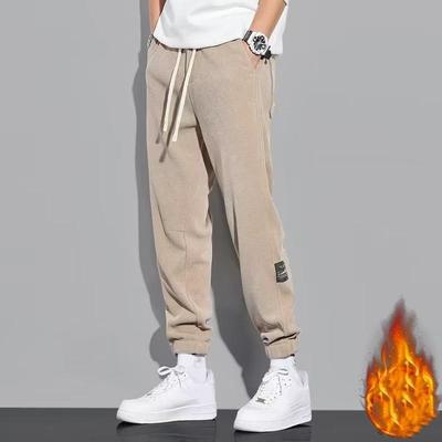 Men's Fall and Winter Padded and Thickened Sweatpants  Micro-stretch Mid-waist Corduroy Warm Pants