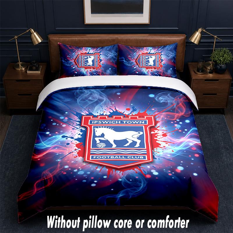 Ipswich Town Football Design Bed Bedding Set 1 Duvet Cover + 2 Pillowcases Soft Breathable Household Bed Linens