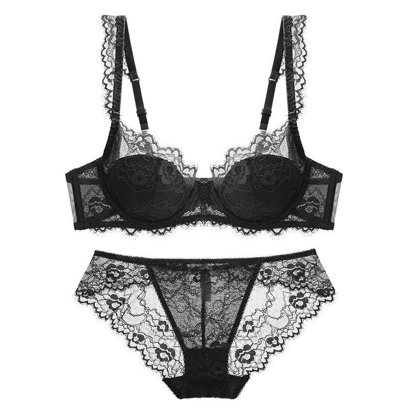 Sexy underwear women's French thin cotton lace large breasts small large size bra natal year red underwear