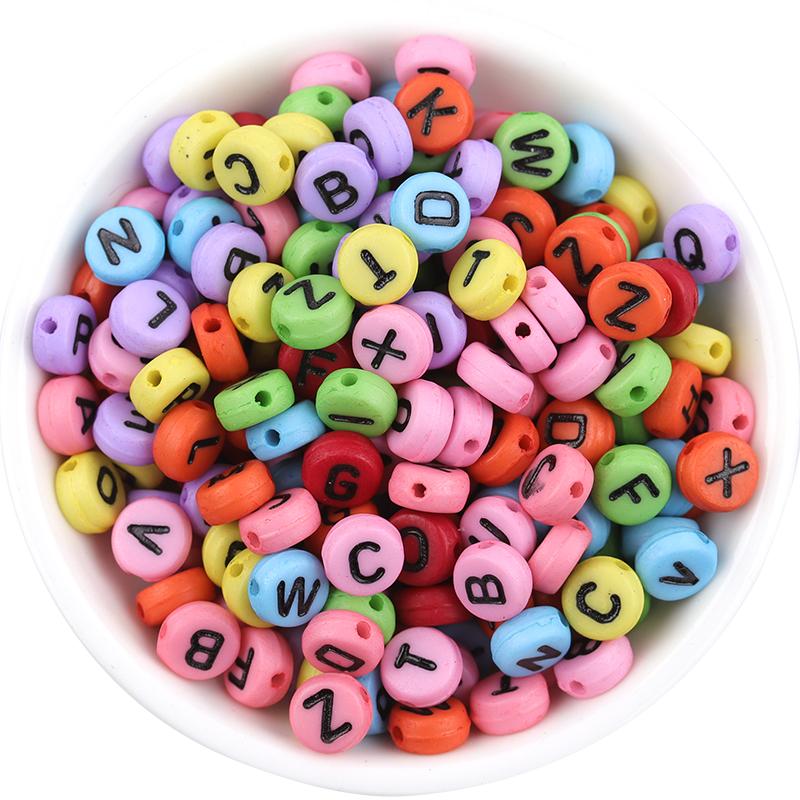 100pcs 7mm Multicolor Acrylic Alphabet Beads Heart Numbers Letter Loose Beads For Jewelry Making DIY Bracelets Gift Wholesale