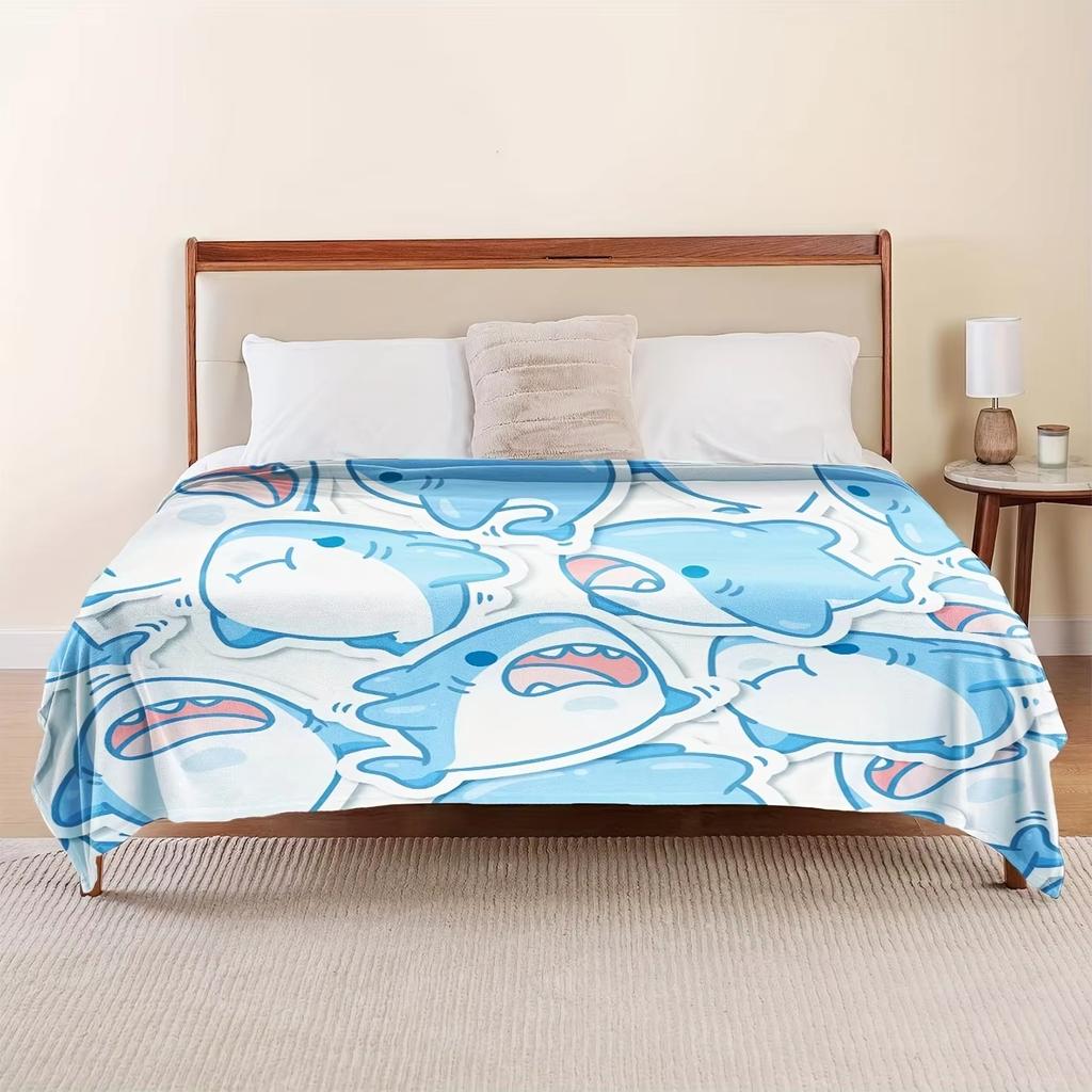 Shark Design Flannel Throw Blanket All Season Use For Air Conditioning Office Sofa Bed Soft Comfortable
