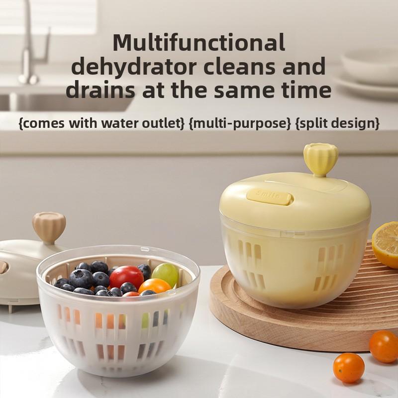 Manual Salad Spinner Hand Crank Vegetable Dehydrator for Kitchen, Modern Plastic Salad Dryer