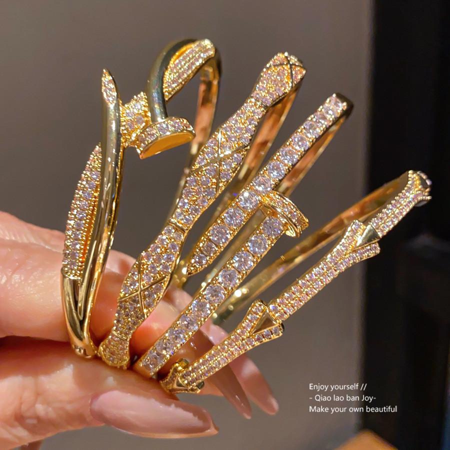 Goldplated Zirconium Jewelry Stylish Sophisticated Geometric Cuff For Ladies