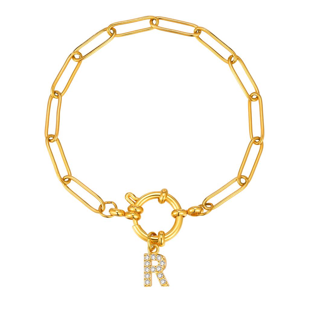 Stainless Steel 18K Gold Fashion Small Square Chain Bubble Buckle Copper Material 26 Letter Bracelet Br-2167