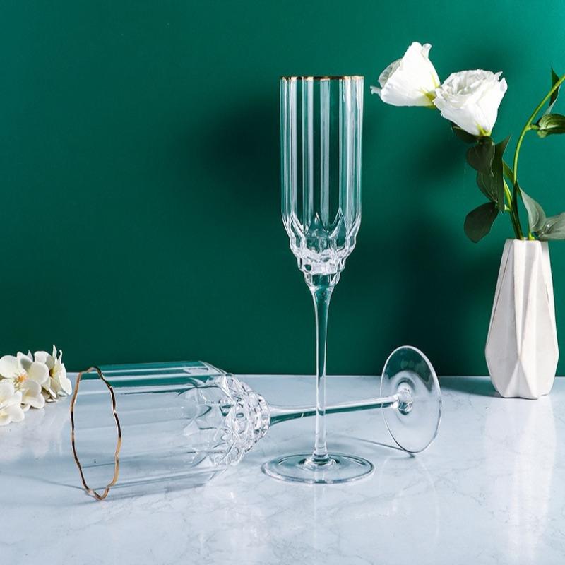 1PC Gold Diamond Red Wine Glass European Light Luxury Crystal Glass Household Tall Champagne Cup Whiskey Foreign Wine