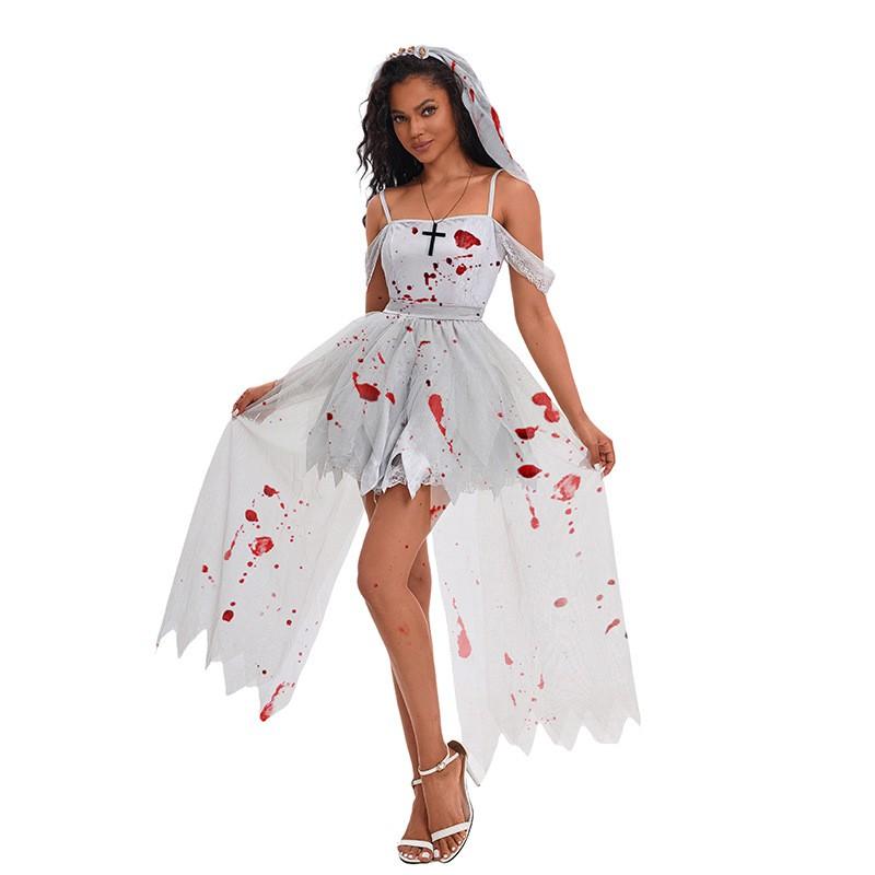 Gray Mesh Long Dress Women Cosplay Costume Stage Performance Fantasy Theme Outfit Size M L XL