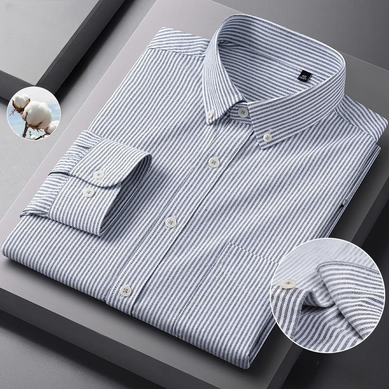 100%Cotton Men's Oxford Shirt Long Sleeved For Male Comfort Breathable Classic Regular Fit Casual Social Shirts Men Clothing