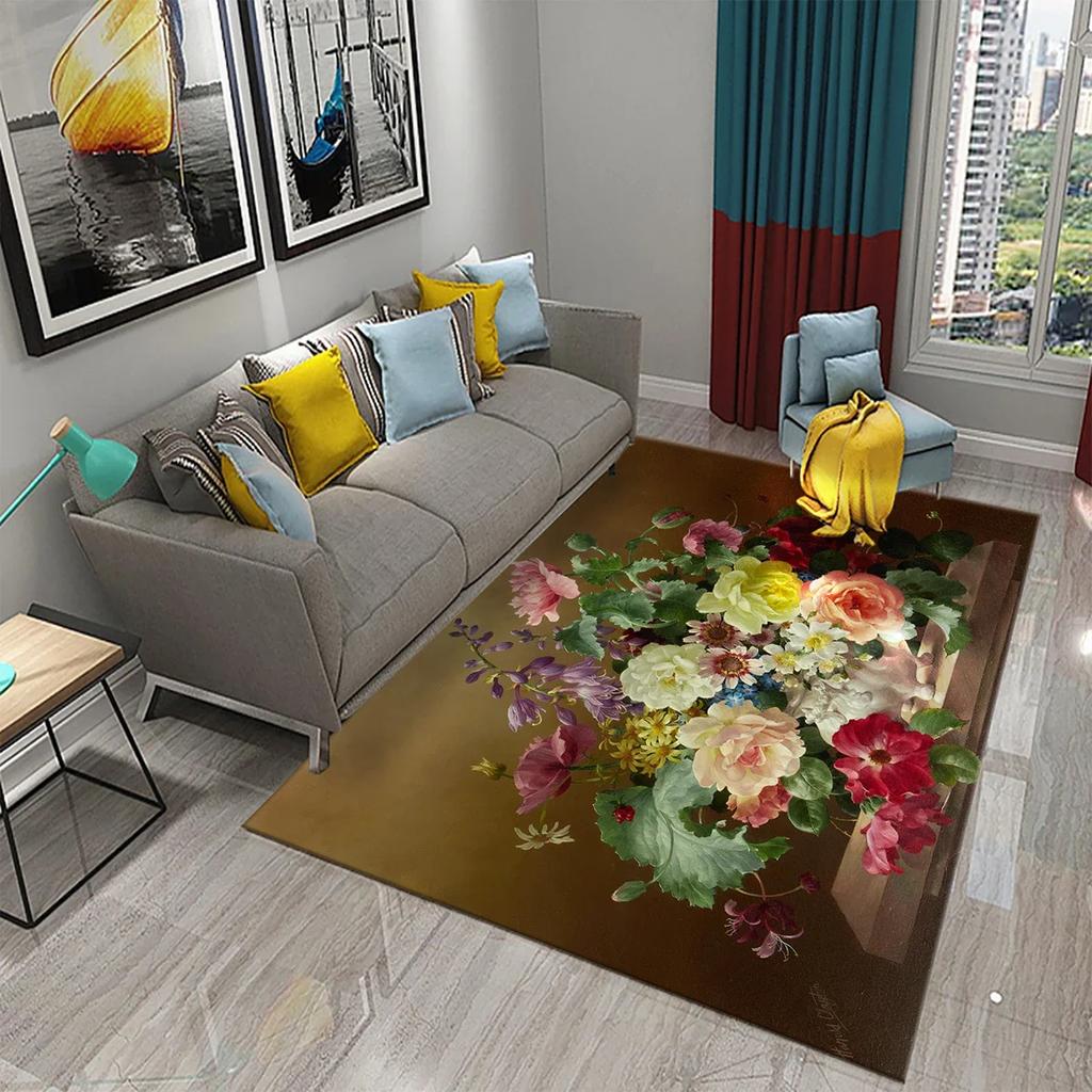 Colorful Oil Painting Flower Carpet Bathroom Kitchen Anti-Slip Carpet Door Mat Doormat Outdoor Living Room Bedroom Floor Mat Rug