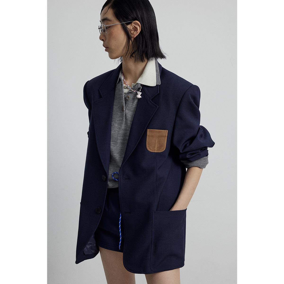 

Shi Shi Унисекс Блейзер Ретро с Цветными Блоками, Накладным Карманом и Застежкой на Две Пуговицы, Женский V7548 One Size