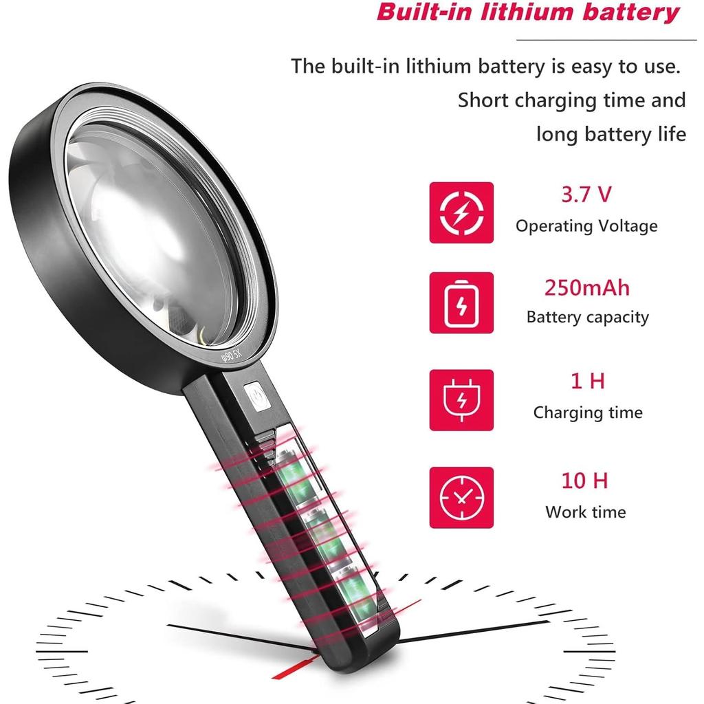 30X Handheld Magnifier with 6 Light, Jeweler Loupes Lighted Magnifying Glass-USB Rechargeable for Seniors Reading Coins Crafts Jewelry Hobbies