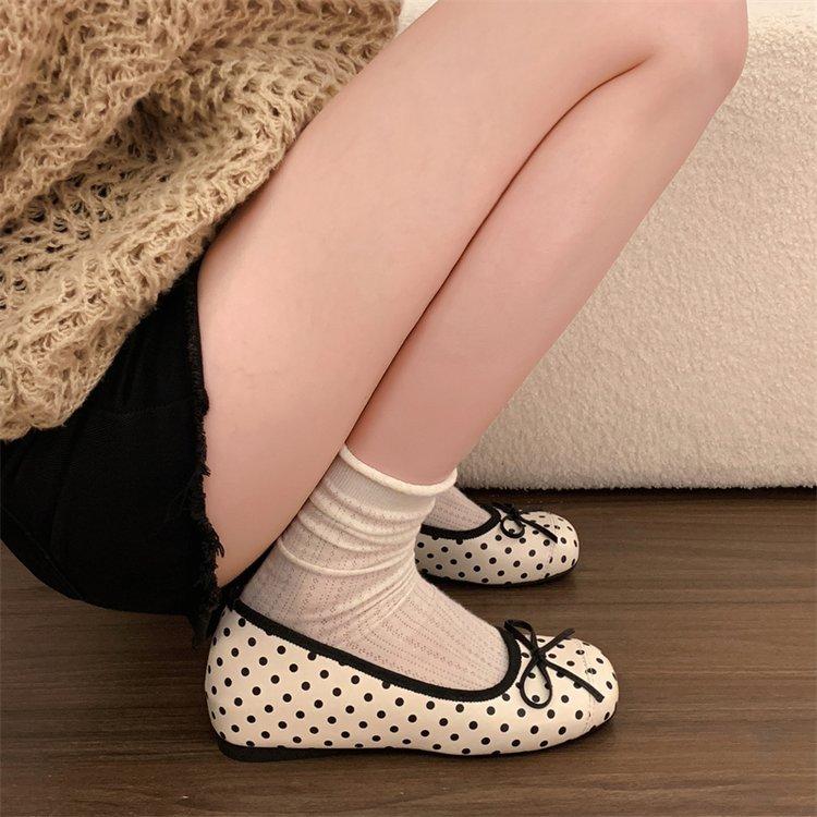 French Retro Inner Heightening Bow Polka Dot Light Mouth Single Shoes Women'S New Spring And Summer Skirt Mary Jane Shoes