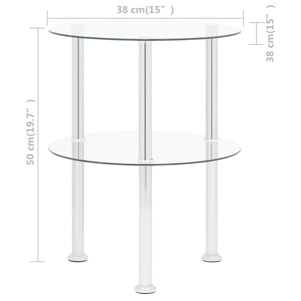 Side Table with 2 Shelves Transparent 38 Cm Tempered Glass